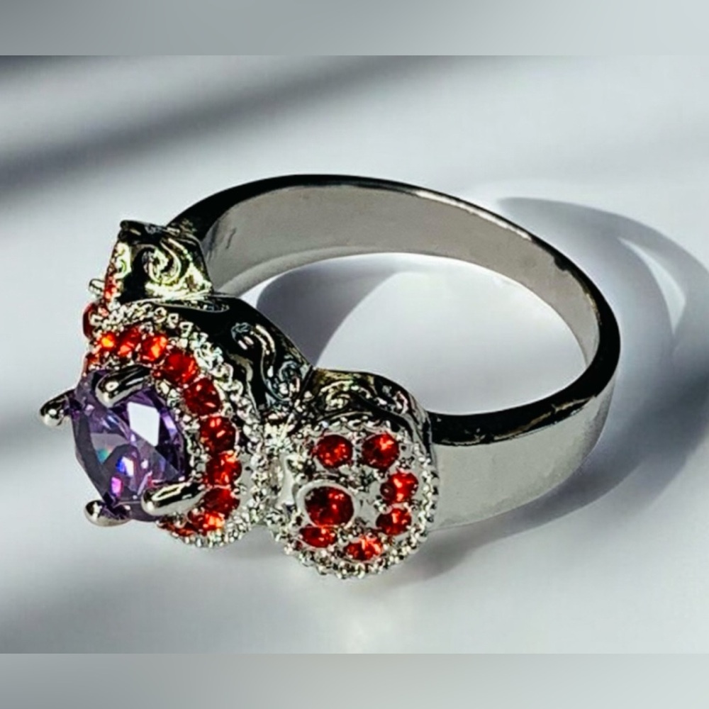 Vintage Purple and Red Gemstone Fashion Ring‎ - Picture 6 of 10